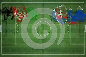 Afghanistan vs Slovakia Soccer Match, national colors, national flags, soccer field, football game, Copy space