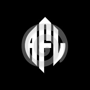 AFL circle letter logo design with circle and ellipse shape. AFL ellipse letters with typographic style. The three initials form a