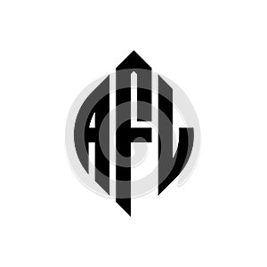 AFL circle letter logo design with circle and ellipse shape. AFL ellipse letters with typographic style. The three initials form a