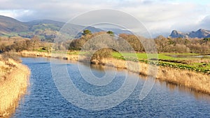 Afon Dysynni Welsh river with landscape running through Wales