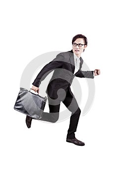 Afraid businessman running away