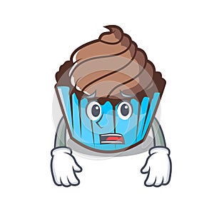 Afraid chocolate cupcake mascot cartoon