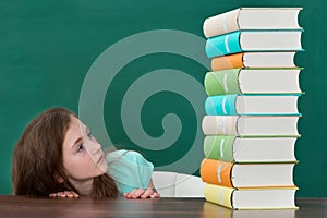 Afraid Girl Looking At Colorful Books