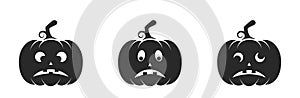 afraid halloween pumpkin icon set. jack o lantern and autumn symbols. isolated vector images