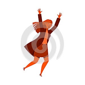 Afraid Woman Character Running Away from Nuclear Explosion Vector Illustration