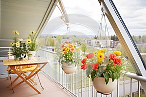 aframe with flowers, balcony, spring setting photo