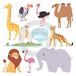 Africa animals large outdoor graphic travel desert mammal wild portrait and cute cartoon safari park national savannah