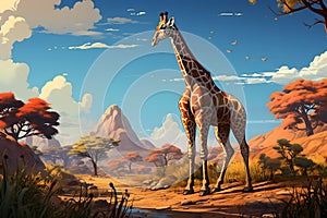 Africa background, giraffe in the savannah, tree in the savannah
