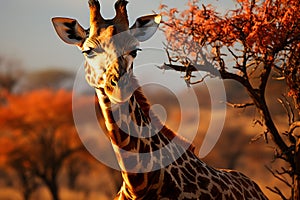 Africa background, giraffe in the savannah, tree in the savannah