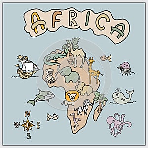 Africa continent kids cartoon map