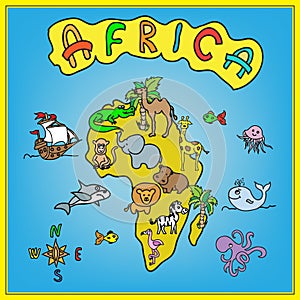 Africa continent kids cartoon map