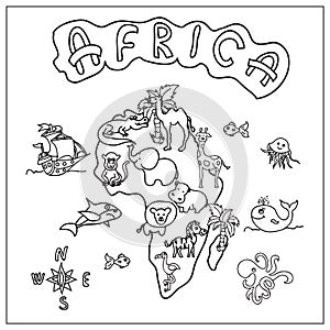 Africa continent kids map coloring page