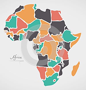 Africa Continent Map with states and modern round shapes