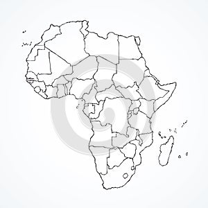 Africa with contours of countries. Vector drawing