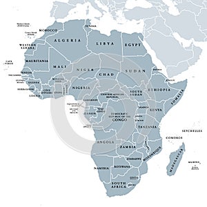 Africa, single countries, gray political map