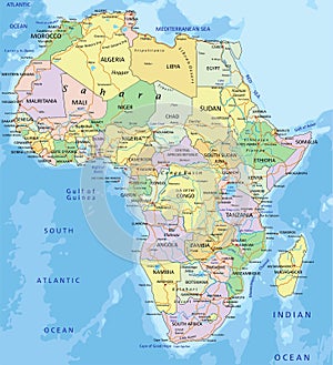 Africa - Highly detailed editable political map with separated layers.