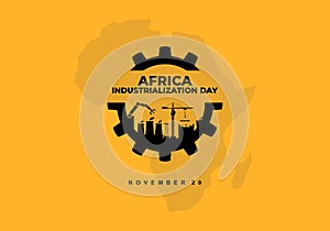 Africa industrialization day background with africa map industry isolated on yellow background