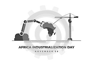 Africa industrialization day background with factory and africa map on white color