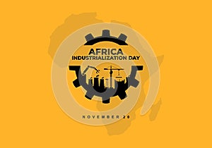 Africa industrialization day background with africa map industry isolated on yellow background photo