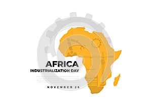 Africa industrialization day background with africa map isolated on white background photo
