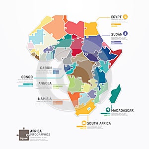 Africa Infographic Map Template jigsaw concept banner. vector.