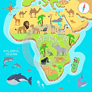 Africa Mainland Cartoon Map with Fauna Species