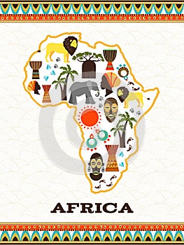 Africa map with african icons