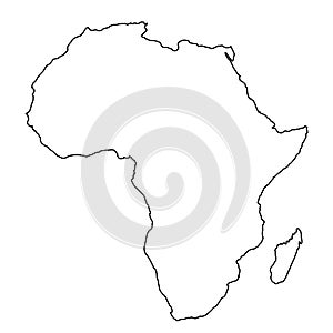 Africa map from black contour curves lines on white background.