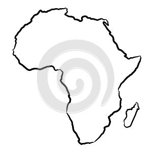Africa map from the contour black brush lines different thickness on white background. Vector illustration