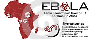 Africa map with ebola text and biohazard symbol