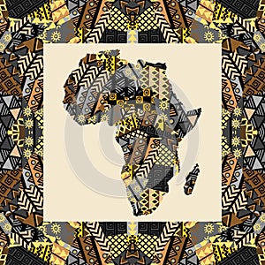 Africa map with ethnic motifs in a middle of a frame