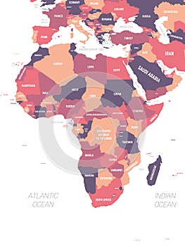 Africa map. High detailed political map of african continent with country, ocean and sea names labeling