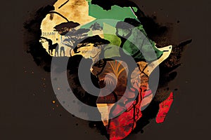 Africa map illustration with African colors, black history month