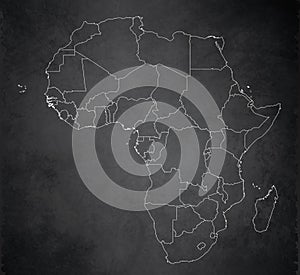 Africa map, new political detailed map, separate individual states, with state names, card blackboard school chalkboard blank