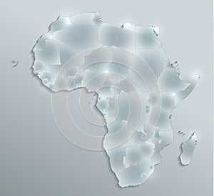 Africa map, new political detailed map, separate individual states, with state names, glass card 3D blank