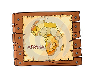 africa map on wooden sign, plate cartoon isolated on white background