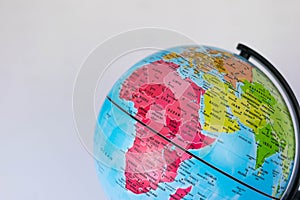 Africa, Middle East and India map on a globe witha white background.