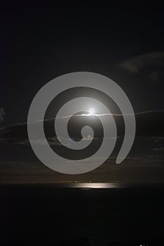 Africa- Night- A Dark Beautiful Moonrise Over False Bay Near Cape Town, South Africa