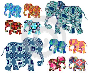 Africa. Patchwork. Beautiful elephants on white background.