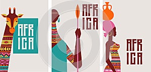 Africa patterned design. African background, banner with tribal traditional grunge pattern, elements, concept