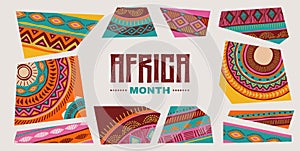 Africa patterned design. African background, banner with tribal traditional grunge pattern, elements, concept