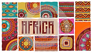 Africa patterned design. African background, banner with tribal traditional grunge pattern, elements, concept