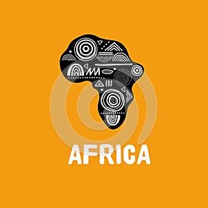 Africa patterned map. Banner with tribal traditional grunge pattern, elements, concept design
