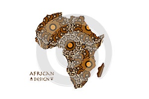 Africa patterned map frame ethnic flowers motifs. Logo Banner with tribal traditional grunge African pattern elements, concept map