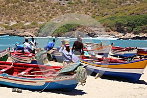 People on Tarrafal beach on Santiago island, Cape Verde Archipelago