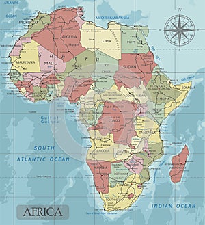 Detailed Africa Political map in Mercator projection. photo