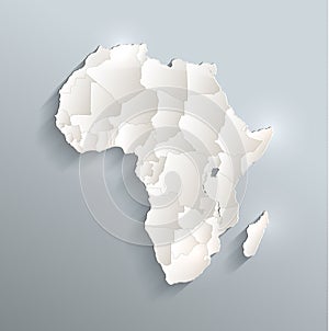 Africa political map blue white card paper 3D