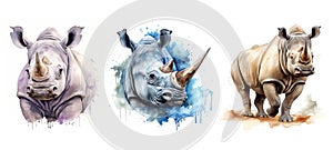 africa rhino watercolor ai generated