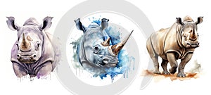 africa rhino watercolor ai generated photo