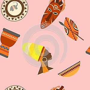 Africa Safari set vector icons. Ritual objects and traditional